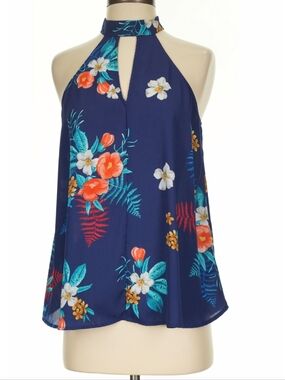 Express Tropical Navy Floral Halter Neck Women's Top